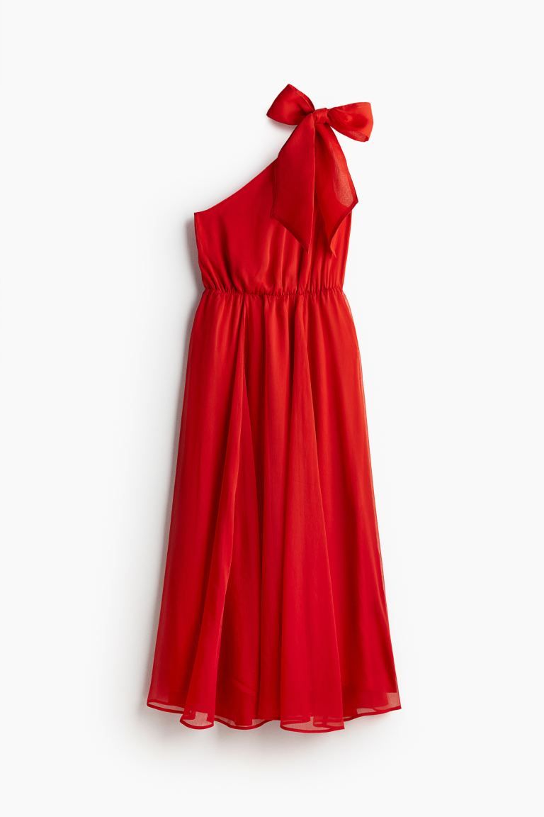 Bow-detail One-shoulder Dress - Bright red - Ladies | H&M US | H&M (US + CA)