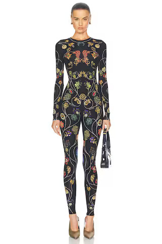 Marine Serre JUMPSUIT in Black Jewelry Print - Black. Size XS (also in ). | FWRD 
