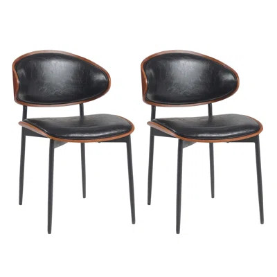 Mid-Century Modern Dining Chairs Set Of 2 – Italian-Inspired Bentwood Design With Matte Metal Legs & Luxe PU Leather Seating | Wayfair North America