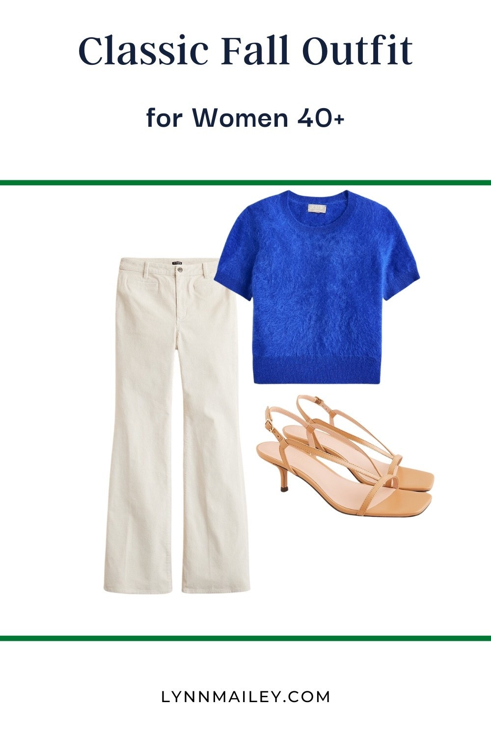 A timeless fall pairing for women 40+: an eye catching bright blue, short sleeve sweater, corduroys, and nude heels for a polished yet comfortable look.

#LTKSeasonal #LTKMidsize #LTKOver40