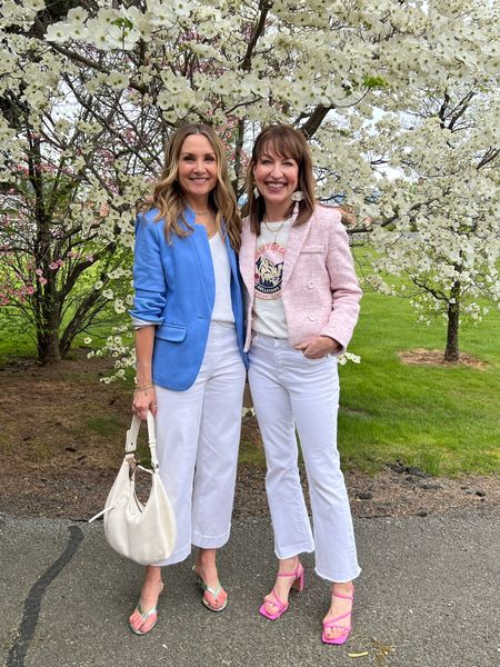 Road trip! 🚗 What a blessing to be asked to speak at a women’s event in Julie’s home church in Harrah, Washington! We shared easy ways to refresh your spring style, as well as a message about friendship.❤️ Who knew our wide leg jeans would cause such a stir! Watch our stories for more details! 
How To Shop our Looks!🛍️🛍️
-Comment “links” for outfit links sent to your inbox!
-Click the link in our bio to shop from the LTK app or from our website!
-Links will be in our stories!

Spring fashion, AG jeans, white jeans, Madewell white jeans, Gibsonlook blazer, H&M, Kohl’s, white denim outfit 


#LTKstyletip #LTKSeasonal #LTKover40