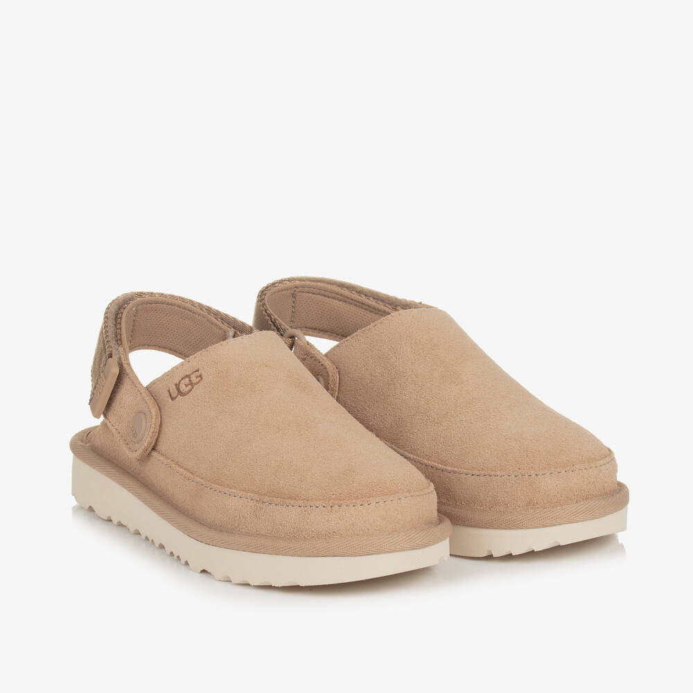 Ugg Beige Goldenstar Suede Leather Slippers | Childrensalon