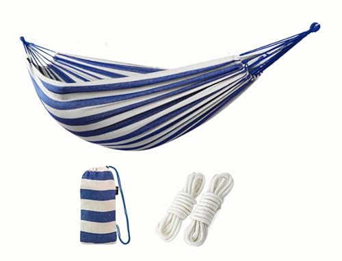 Comfortable Camping Hammock for 2 Person Cotton Fabric Portable Hammock with Hanging Ropes & Carry Bag, Up to 550lbs&Heavy Portable Beach Swing Bed for Camping Outdoor/Indoor Patio Backyard | Amazon (US)