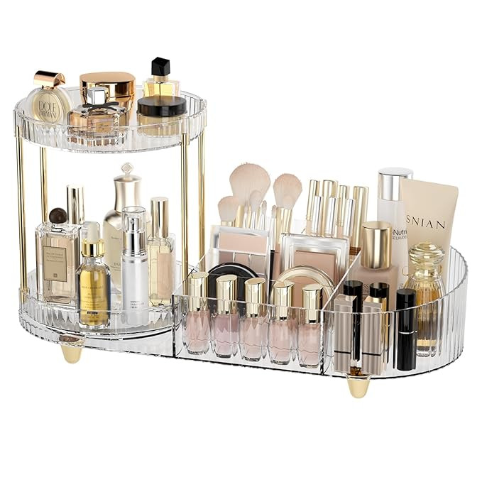 Makeup Organizer Countertop for Vanity, Rotating Skincare Organizers and Storage, 2-in-1 Cosmetic... | Amazon (US)