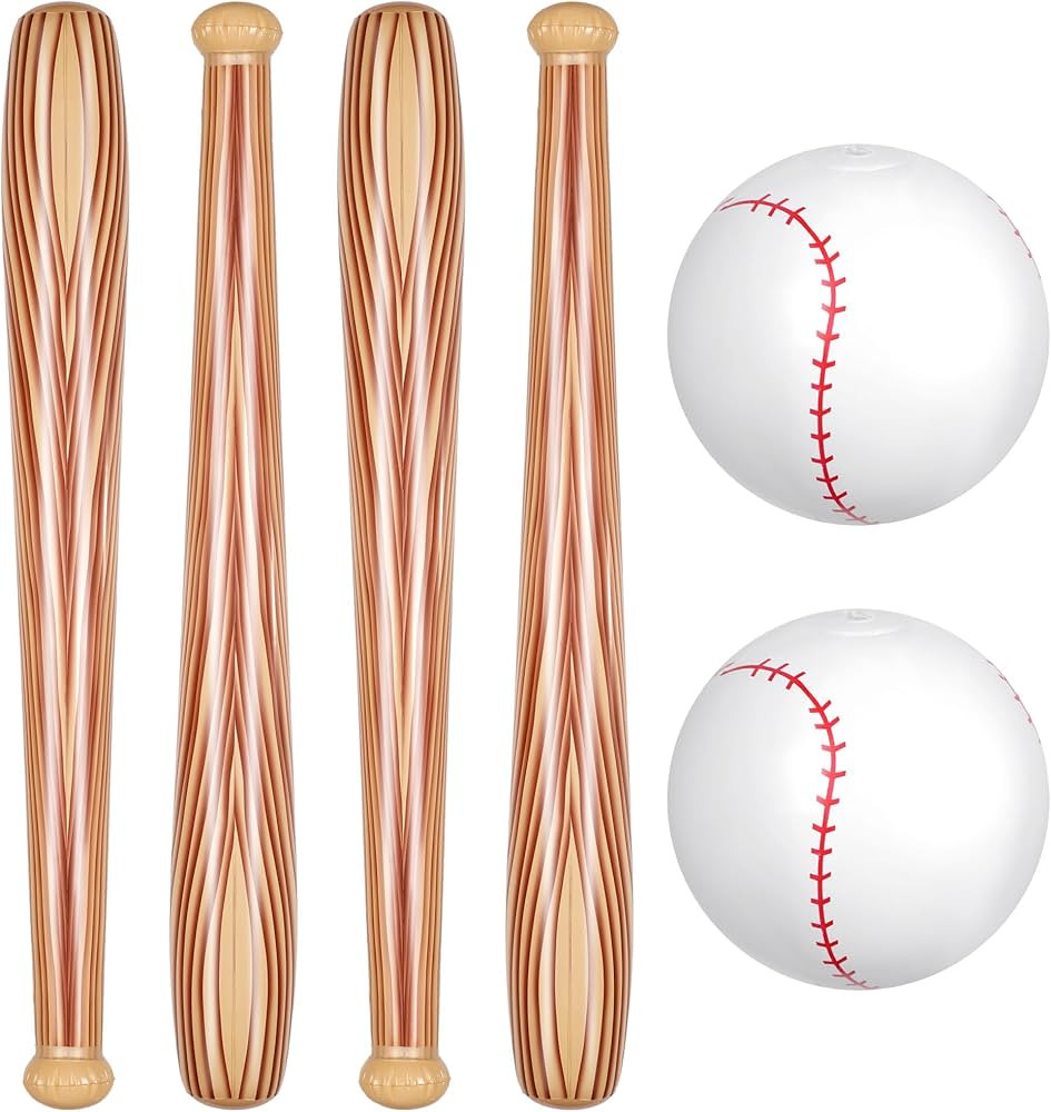 Lewtemi 6 Pcs Inflatable Baseball Bat and Ball Set Includes 4 Inflatable Bat and 2 Baseball Beach... | Amazon (US)