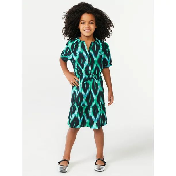 Scoop Girls Short Sleeve Ruffle Hem Dress, Sizes 4-12 | Walmart (US)