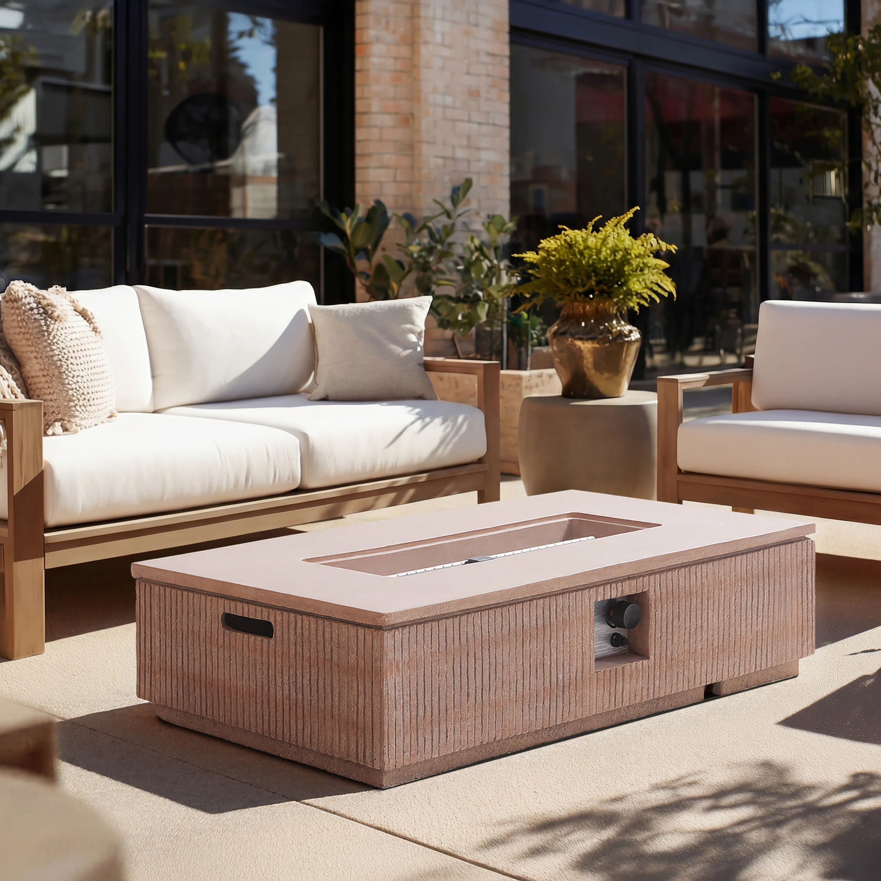 Axiom Modern Organic 48.2" Rectangular MgO Outdoor 50,000 BTU Fire Pit Table (Tank Cover Not Incl... | Wayfair North America