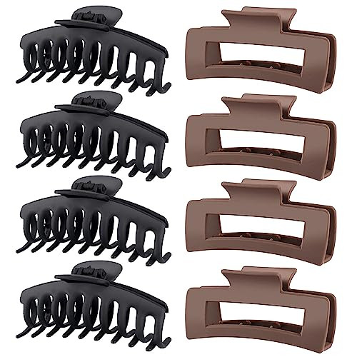 TOCESS 8 Pack Black Brown Big Hair Claw Clips for Women Large Claw Clip for Thin Thick Curly Hair 90's Strong Hold 4.33 Inch Nonslip Matte Jumbo Hair Clips | Amazon (US)