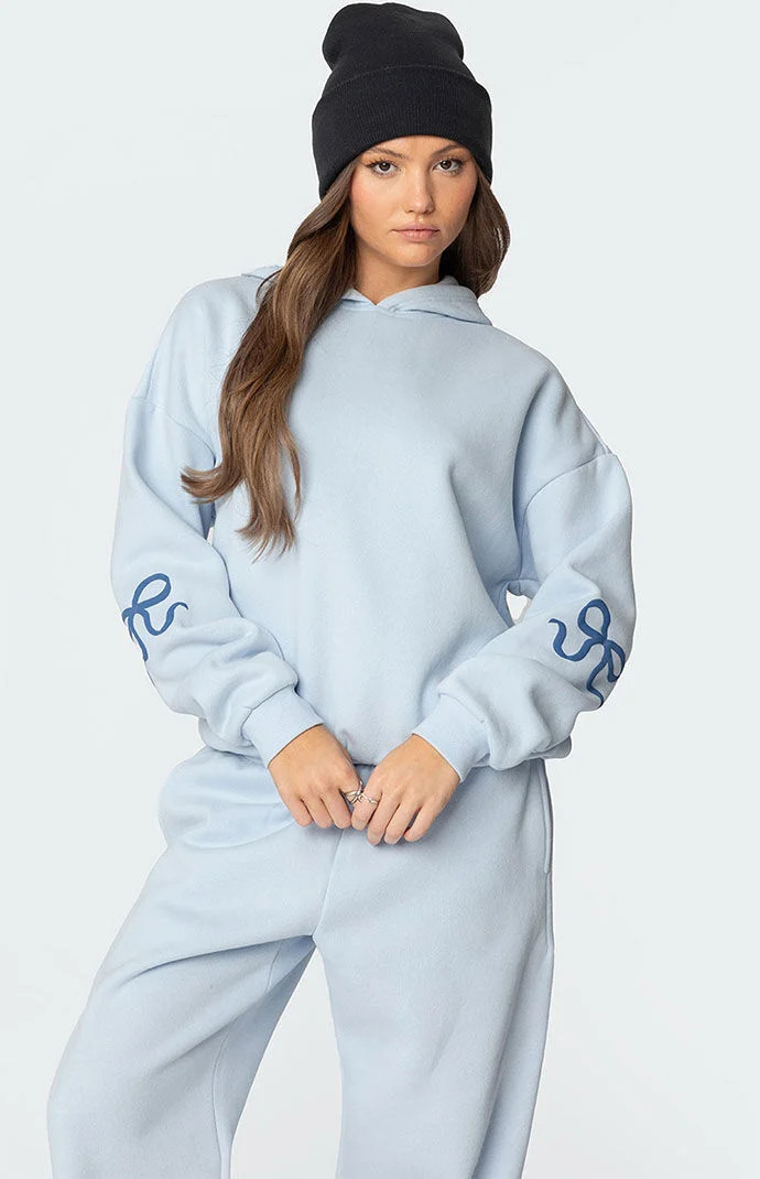 Edikted Women's Bonney Bow Detail Hoodie in Blue - Size XL | PacSun