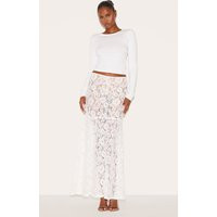 White Floral Lace Sheer Maxi Skirt | PrettyLittleThing US