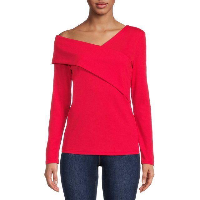 Nine.Eight Women’s Off Shoulder Wrap Top with Long Sleeves | Walmart (US)