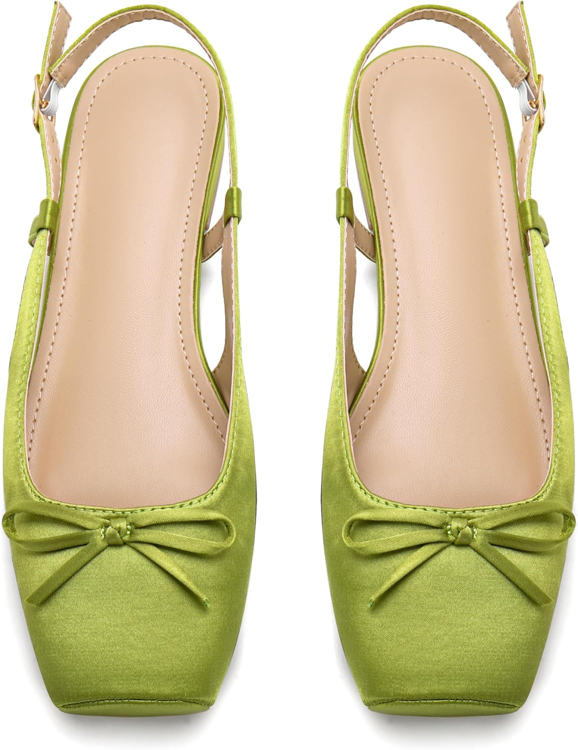 Women's Ballet Flats Slingbacks Square Toe Bow Knit Dressy Flat Shoes with Ankle Buckles Satin | Amazon (US)