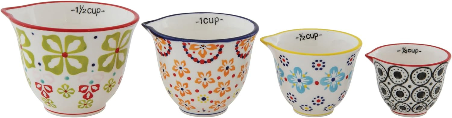 Creative Co-Op Floral Hand Stamped Stoneware Measuring Cups (Set of 4 Sizes/Designs) | Amazon (US)