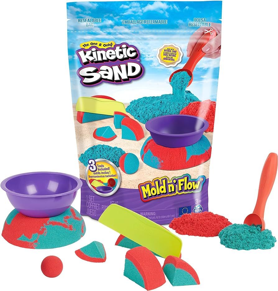 Kinetic Sand Mold n’ Flow, 1.5lbs Red and Teal Play Sand, 3 Tools Sensory Toys, Stocking Stuffe... | Amazon (US)