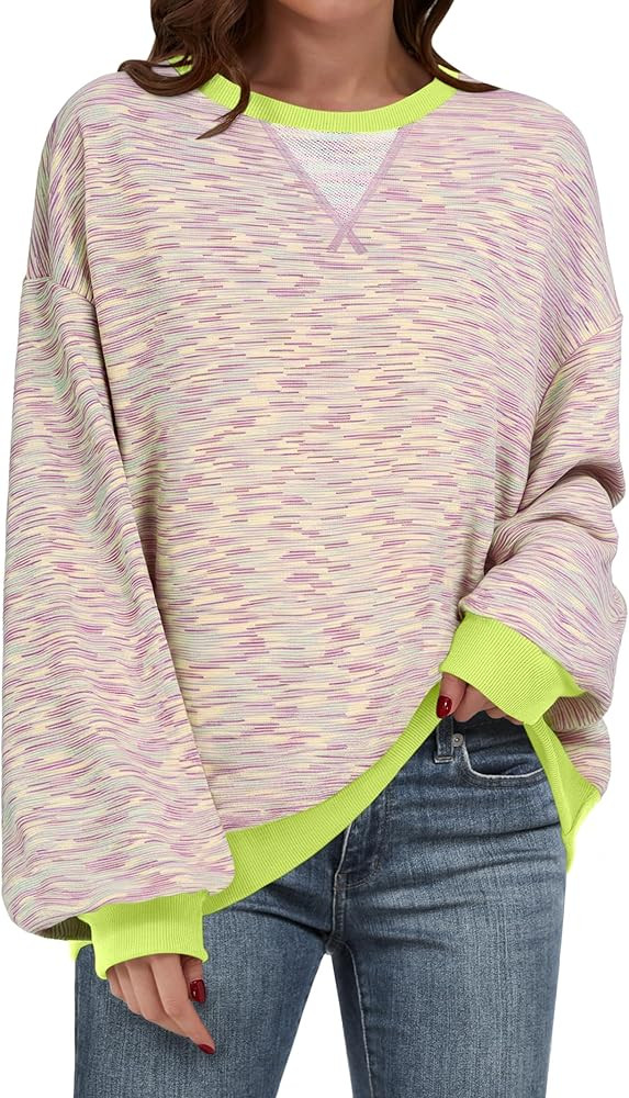 ANRABESS Women Striped Sweatshirts Oversized Crewneck Long Sleeve Shirts Y2K Pullover Top 2025 Fa... | Amazon (US)