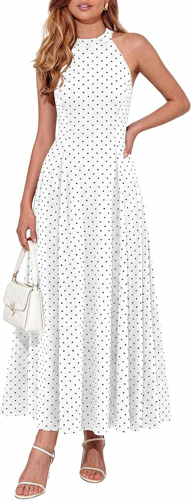 PRETTYGARDEN Summer Halter Dresses for Women 2026 Vacation Outfits Sleeveless Polka Dot Sundress ... | Amazon (US)