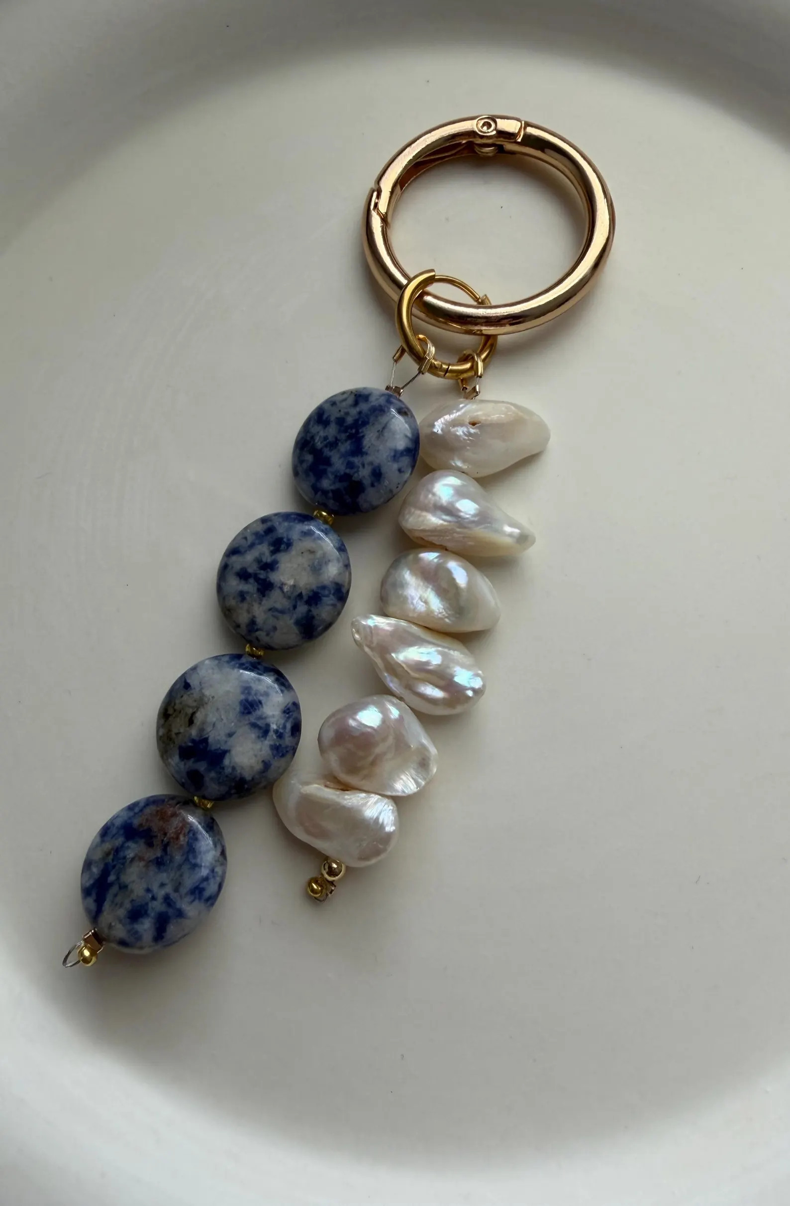 Freshwater Pearl Bag Charm: Gold Accents and Real Stone Beaded Purse Jewelry | Etsy (Global)