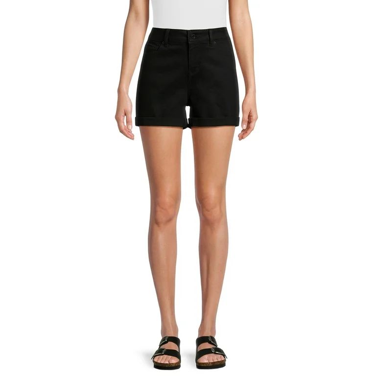 Time and Tru Women's Mid-Rise Double Roll Denim Shorts, 4" Inseam, Sizes 4-18 | Walmart (US)