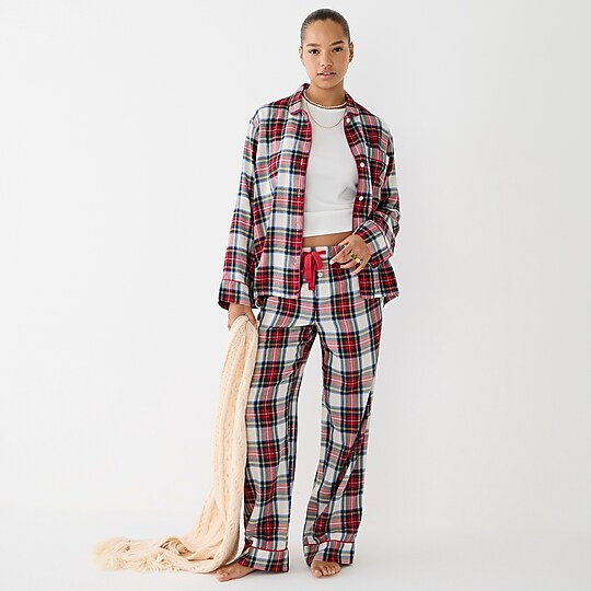 Long-sleeve flannel pajama set in Snowy Stewart tartan | J. Crew US