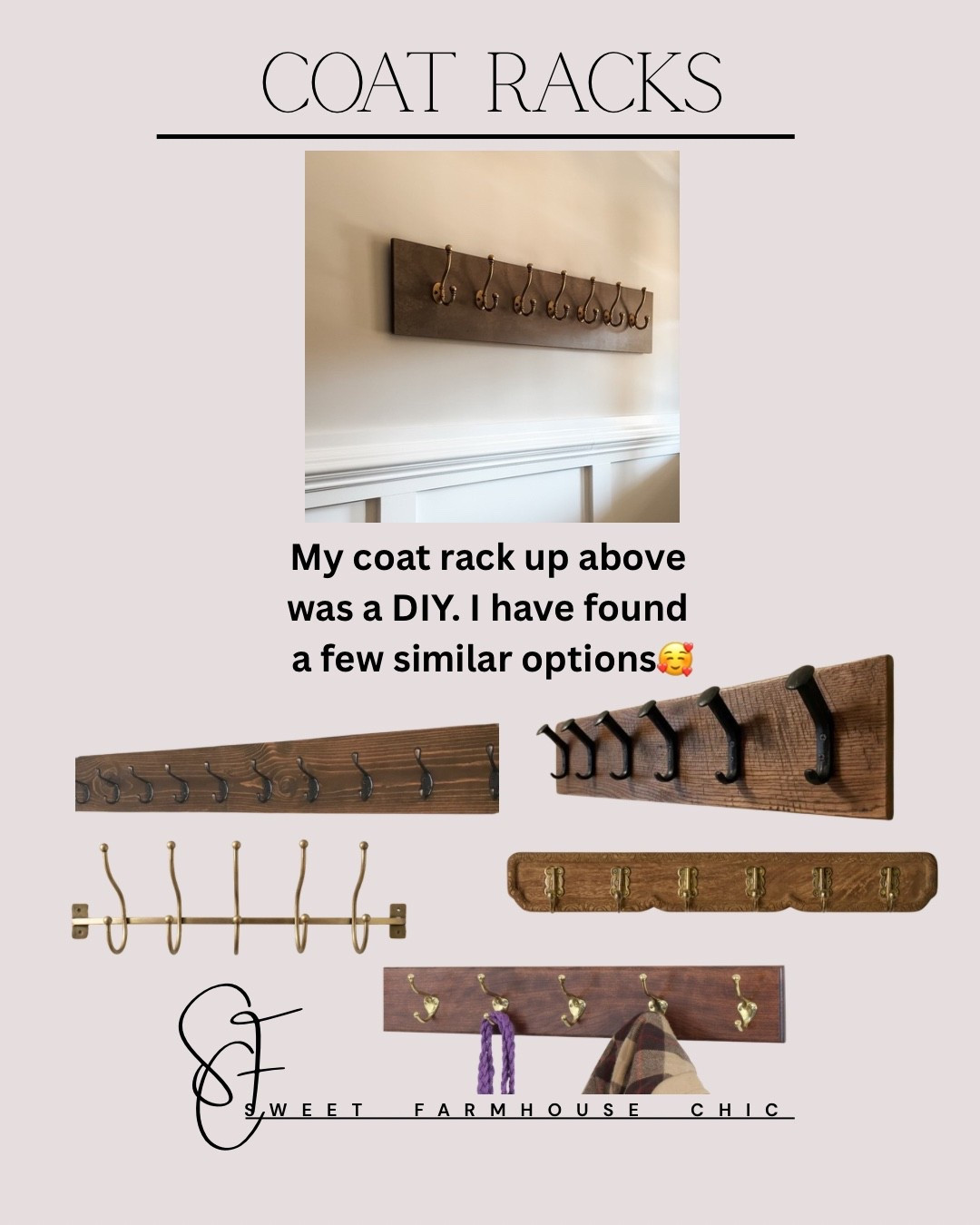 My coat rack was a DIY from a couple years ago. I have found some similar racks and linked them below.

Wall coat rack, brass hooks, wall rack



#LTKstorytime #LTKSeasonal #LTKHome