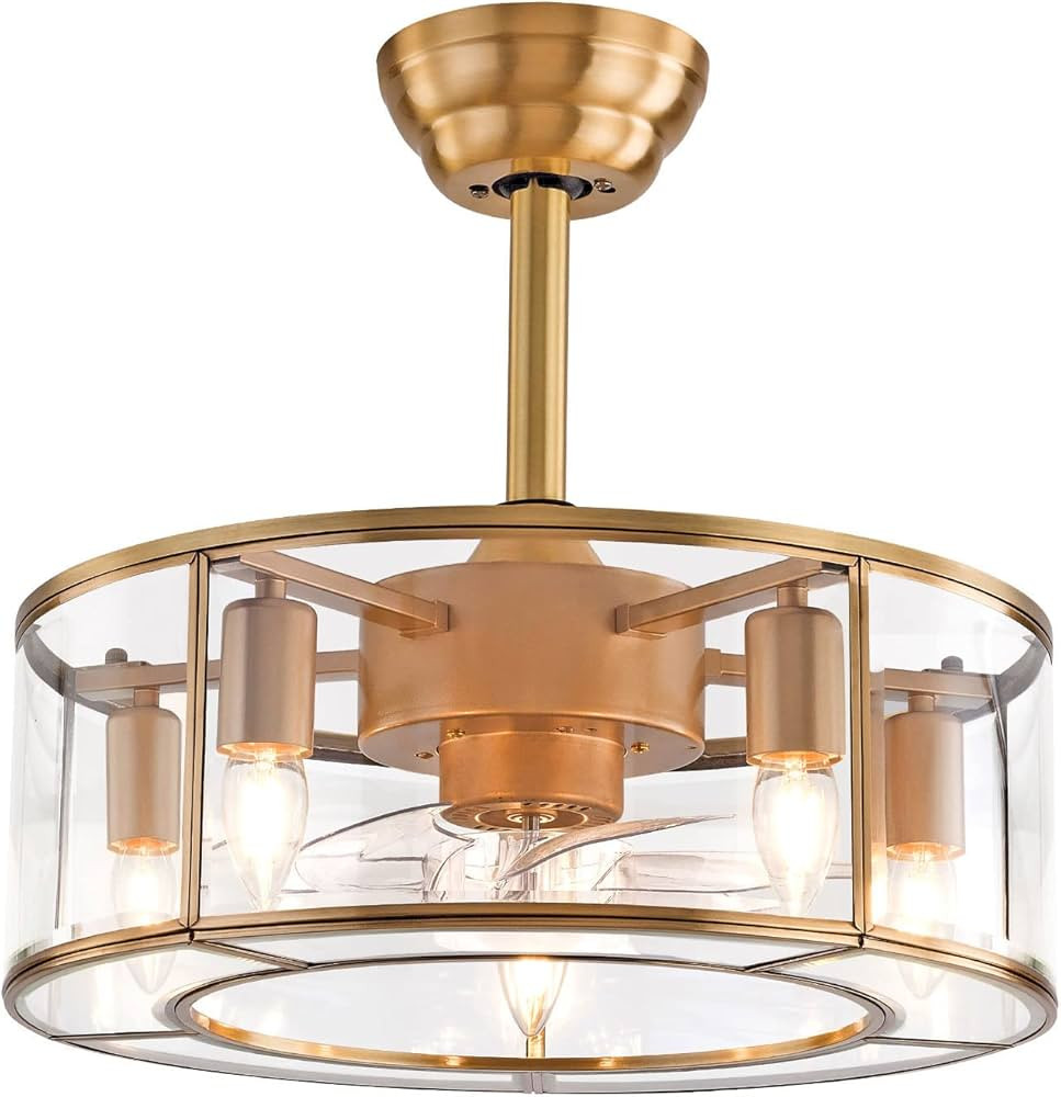 OUKANING Caged Fandelier Ceiling Fan with Light, Golden Ceiling Fans with Remote Control & Noisel... | Amazon (US)