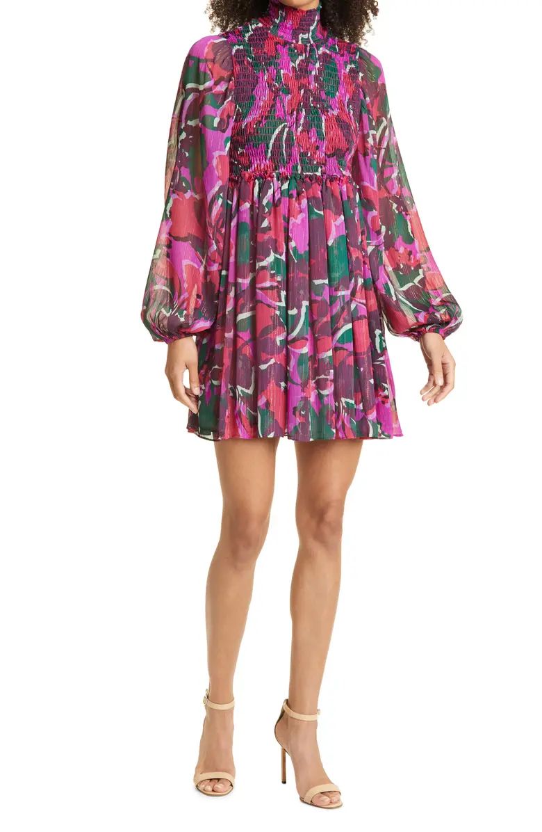 Jessa Turtleneck Smocked Print Minidress | Nordstrom