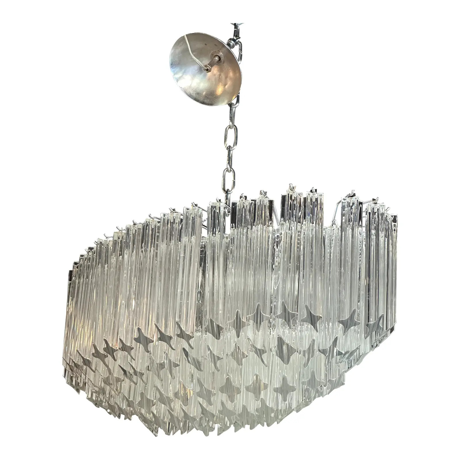 Vintage 1970s Quatrefoil Camer Murano Chandelier Italian Glass 4 Tier Chrome | Chairish