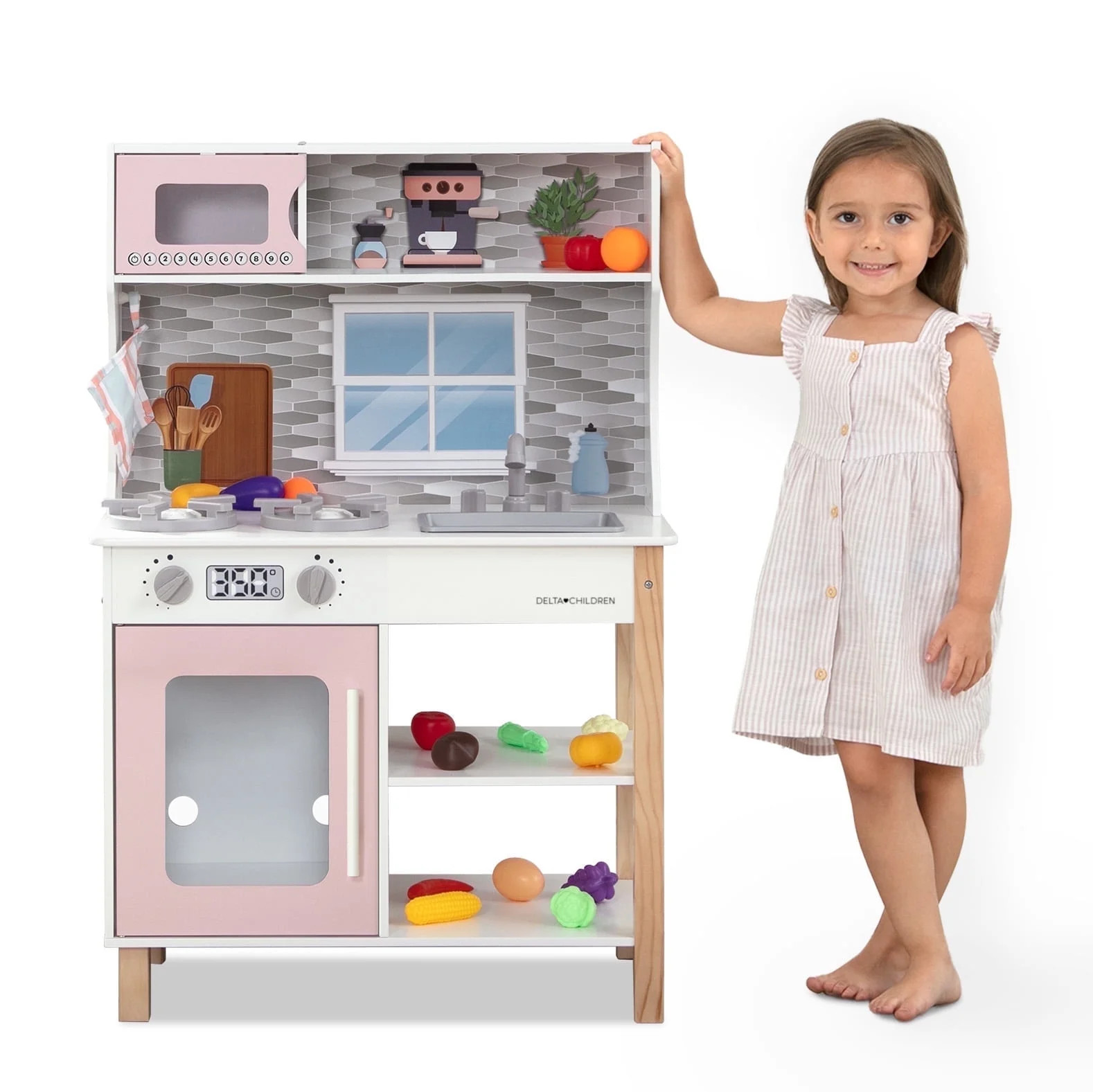 Delta Children Tiny Chef Play Kitchen - Wooden Toy Kitchen Playset with Realistic Knobs that Turn... | Walmart (US)