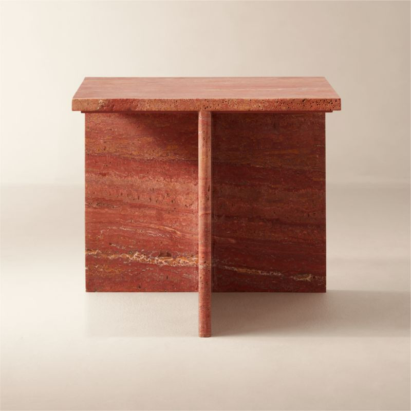 T Red Travertine Side Table Short + Reviews | CB2 | CB2