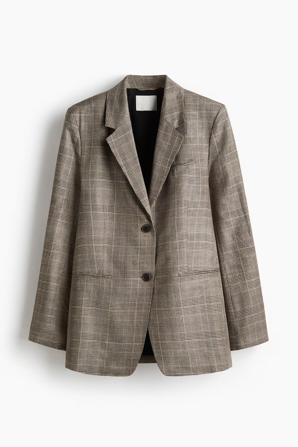 Linen-blend blazer - Greige/Checked - Ladies | H&M GB | H&M (UK, MY, IN, SG, PH, TW, HK)