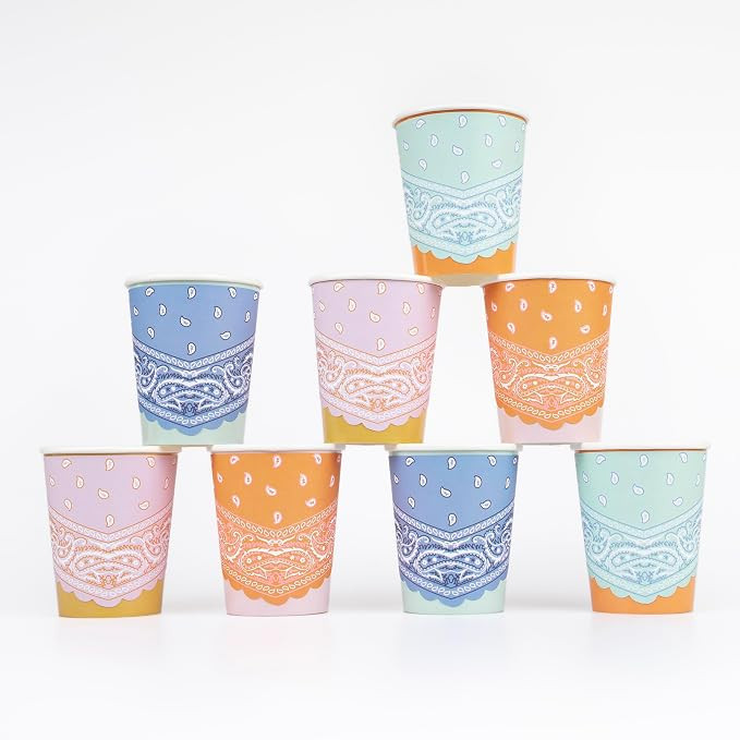 Meri Meri Western Bandana Cowboy Cups (Pack of 8), Disposable Paper Cups, Sized for Kids & Adults... | Amazon (US)