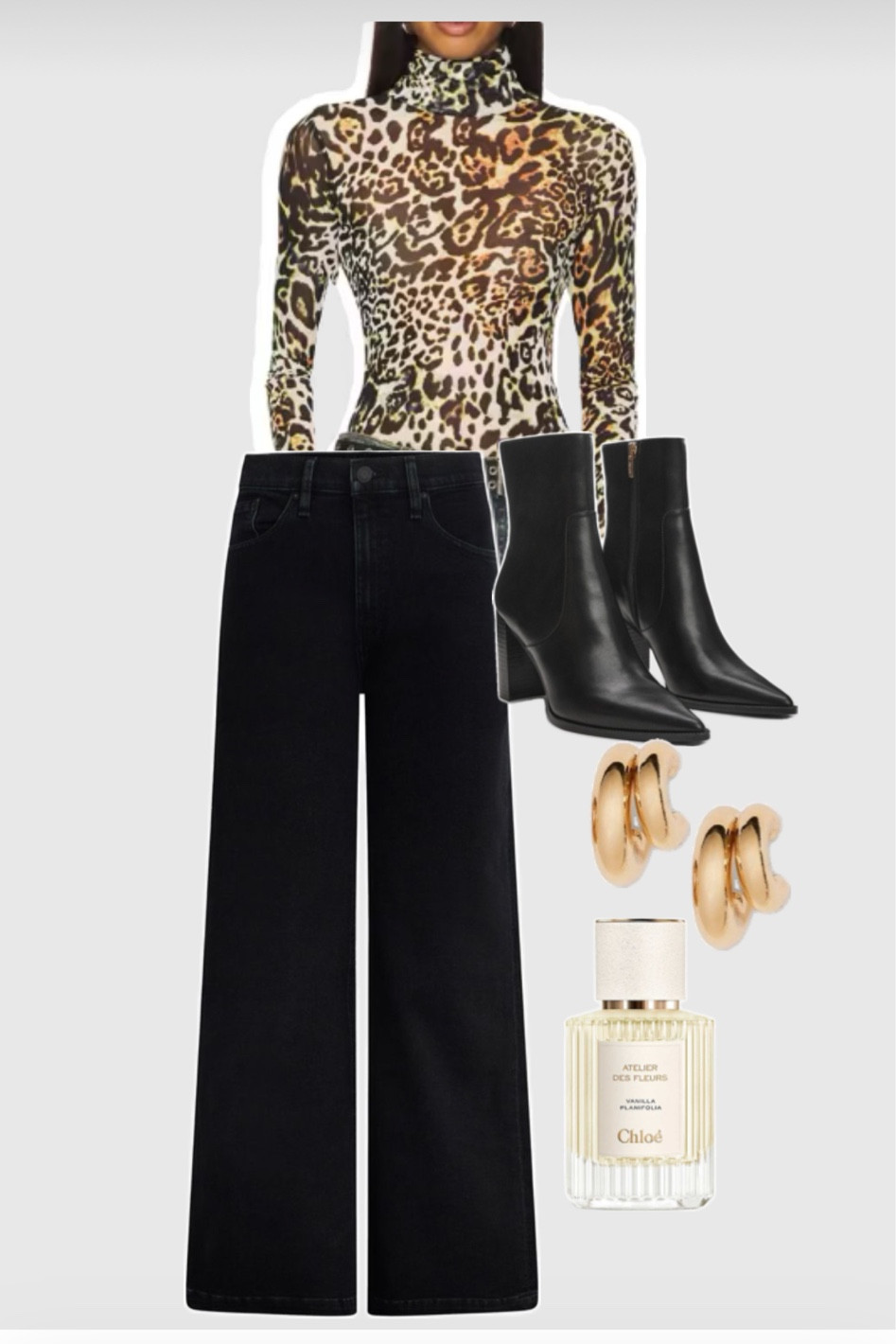 Black jeans, wide leg jeans, cheetah print shirt, Long sleeve shirt, black booties, gold hoops, fall outfit inspo

#LTKSeasonal #LTKFindsUnder100 #LTKStyleTip