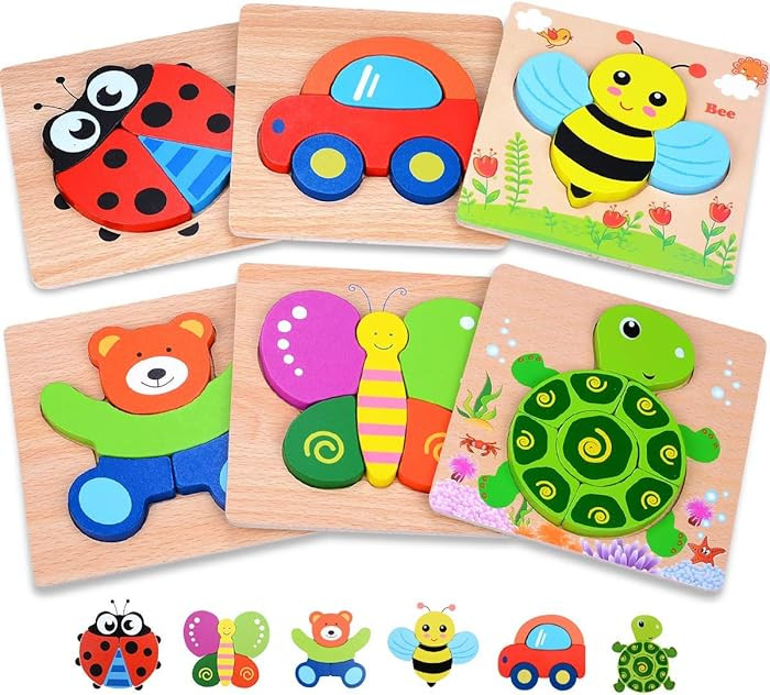 Magifire Wooden Puzzles, Set of 6 Puzzle Toys for Kids Toddlers 1–3, Baby Educational Animal To... | Amazon (US)