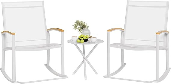 Shintenchi 3 Piece Outdoor Rocking Bistro Set, Textilene Fabric Small Patio Furniture Set, Front ... | Amazon (US)
