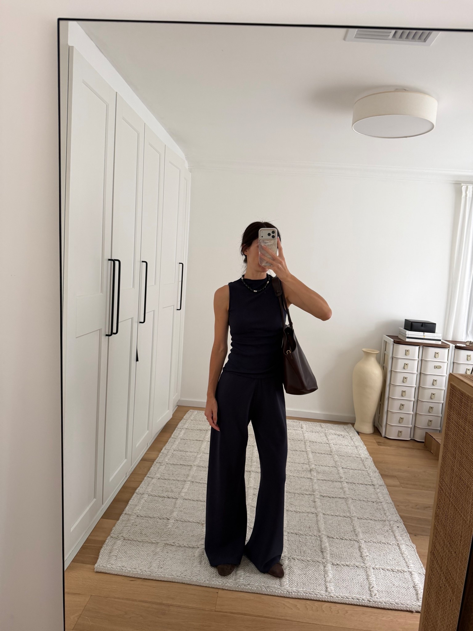 Wearing tank in size S, pants in size S and shoes in EU40.5. Necklace is 20% off with JAMIE20