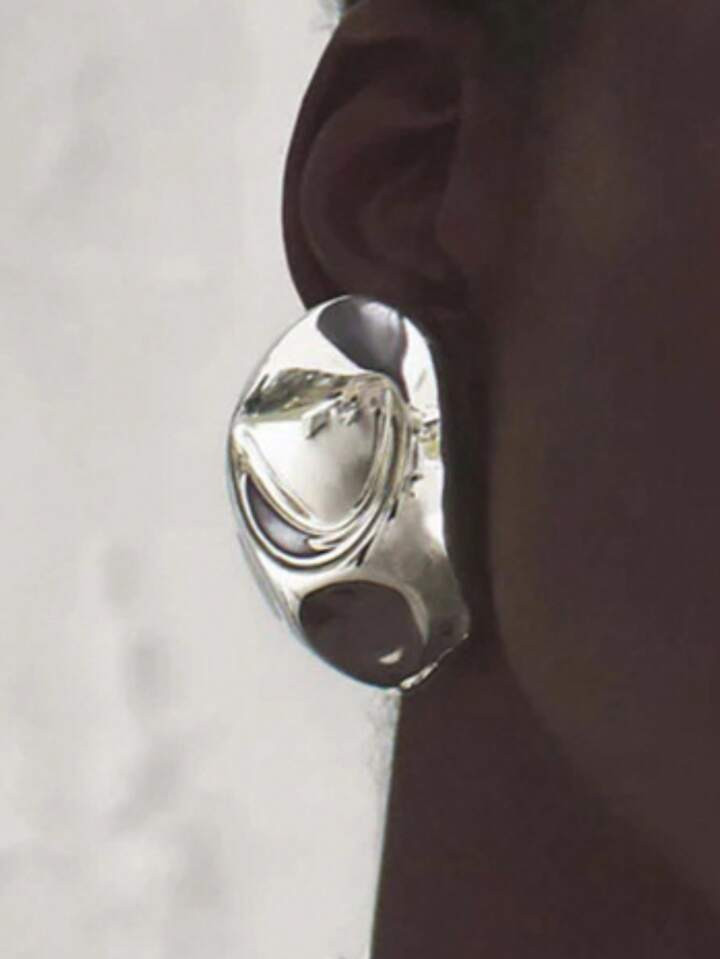 1Pair Stainless Steel Gold Color Vintage Big Metal Earrings Women Fashion Statement Geometric Eur... | SHEIN