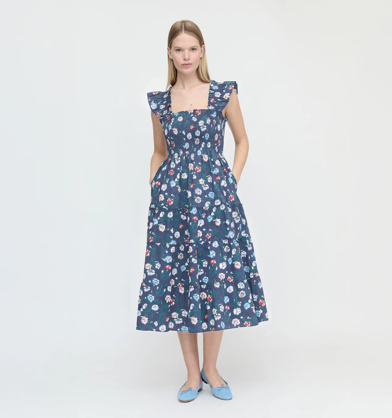 The Ellie Nap Dress - Navy Belgravia Floral Ikat | Hill House Home US