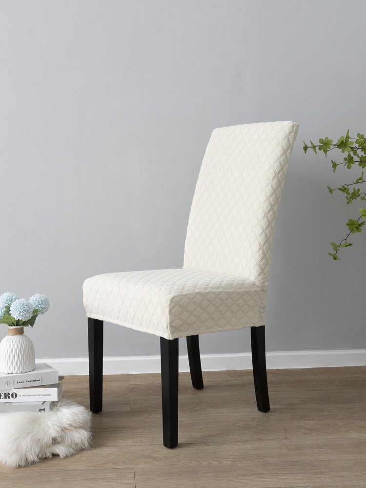 Elastischer Jacquard-Stuhlbezug, Esszimmerstuhl-Schonbezug aus beigefarbenem Polyester für Zuhau... | SHEIN