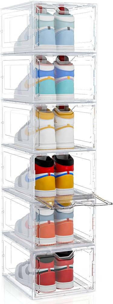 Upgrade Sturdy Durable Shoe Organizer, 6 Pack Plastic Shoe Storage Boxes with Magnetic Door, Clea... | Amazon (US)