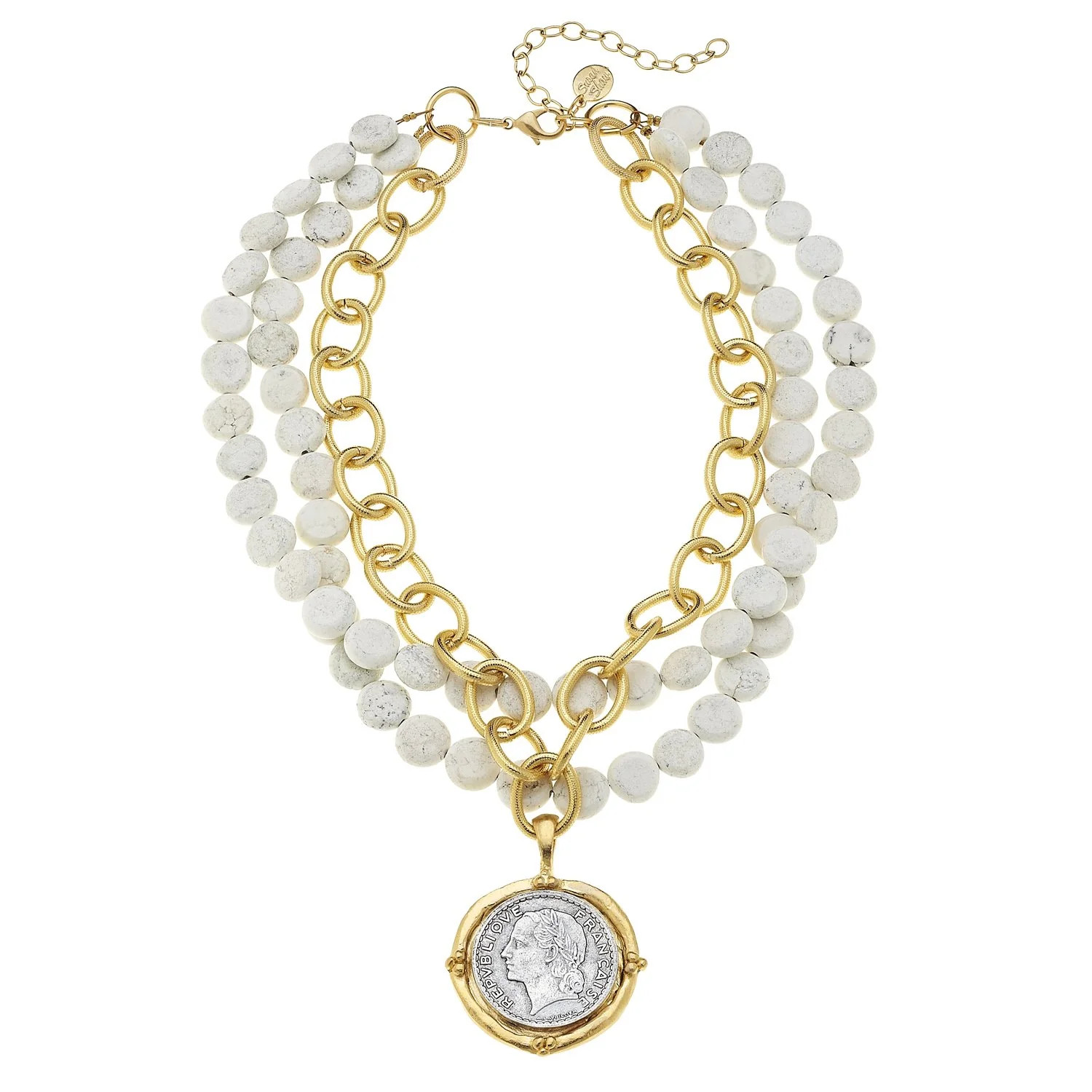 Mixed Metal Coin Multi-Strand White Turquoise Necklace | Susan Shaw
