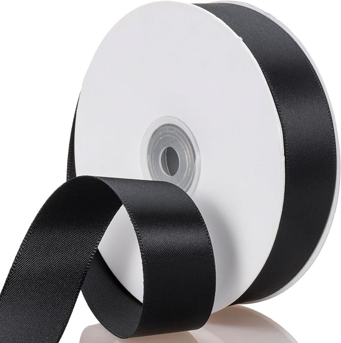 ATRBB Black Ribbon 1 Inch x 50 Yards, Single Face Polyester Satin Ribbon for Gift Wrapping, Handm... | Amazon (US)