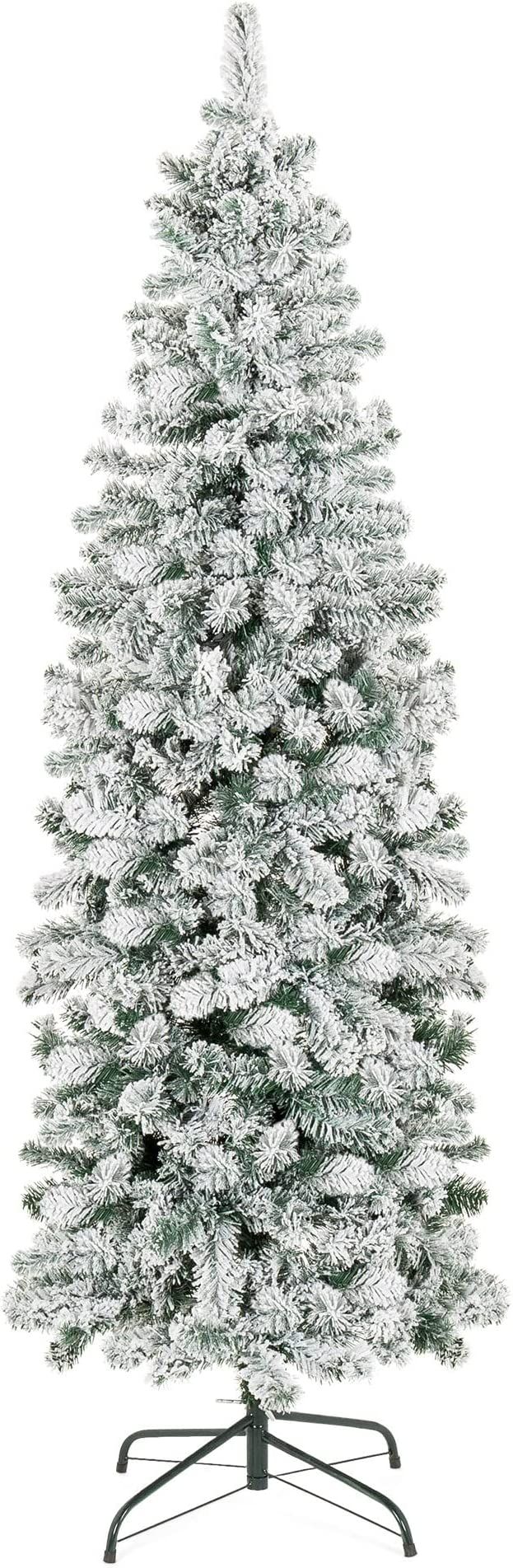 Best Choice Products 7.5ft Snow Flocked Artificial Pencil Christmas Tree Holiday Decoration w/ Me... | Amazon (US)