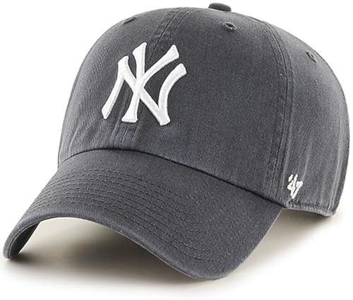 47 Brand MLB Charcoal Team Color Primary Logo Clean Up Adjustable Strap Baseball Dad Hat Cap, Adult One Size Fits All - New York Yankees - Charcoal | Amazon (US)