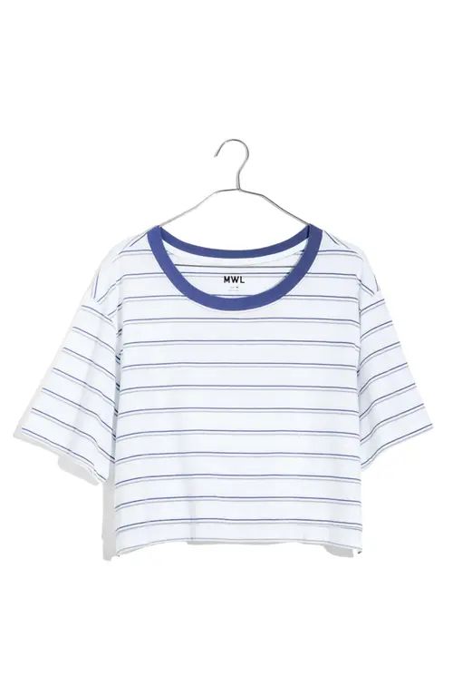 MWL Stripe Seamed Crop T-Shirt in White And Blue Stripe at Nordstrom, Size Xx-Large | Nordstrom