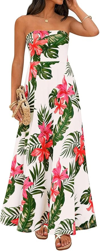 PRETTYGARDEN Sleeveless Floral Summer Maxi Dresses for Women 2026 Tube Top Flowy Long Dress Tropi... | Amazon (US)