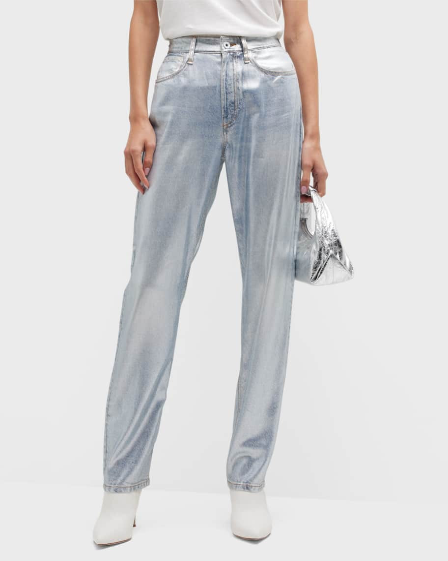 Alex High-Rise Straight Metallic Jeans | Neiman Marcus