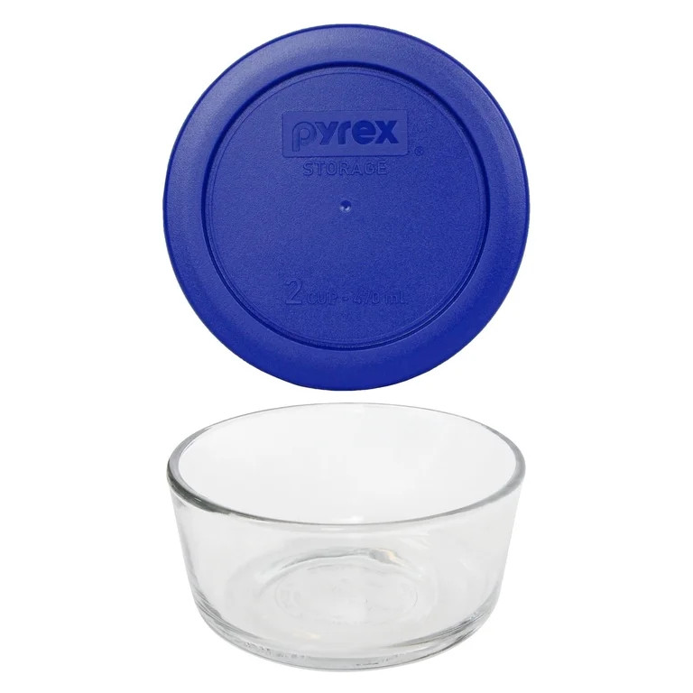 Pyrex 7200 2-Cup Glass Storage Bowl and 7200-PC Cadet Blue Plastic Lid | Walmart (US)