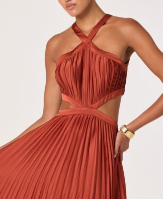 Women's Halter Neck Pleated Midi Dress | Macy's