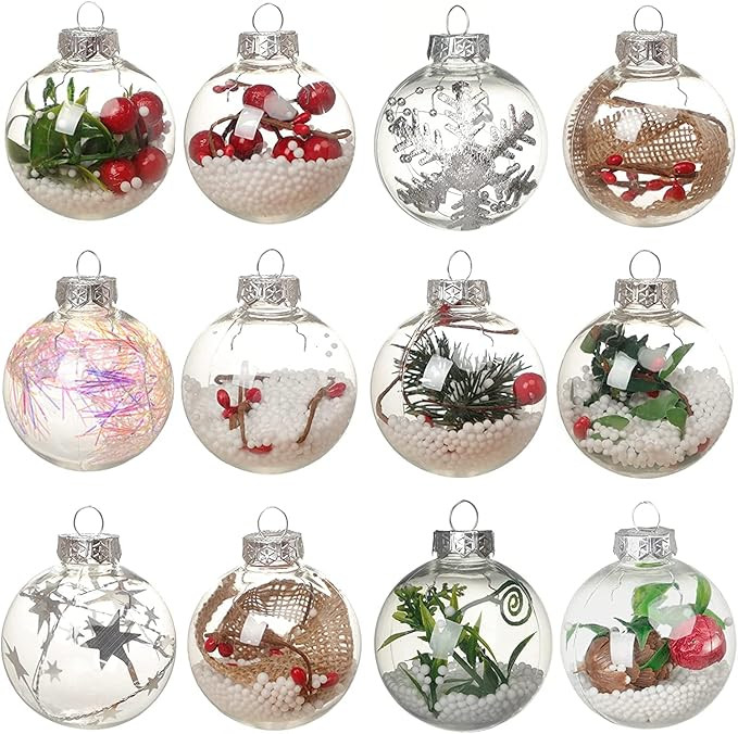 Party Clear Bauble,12Pcs Fillable Clear Plastic Balls with Decorations, Transparent Plastic Balls... | Amazon (US)