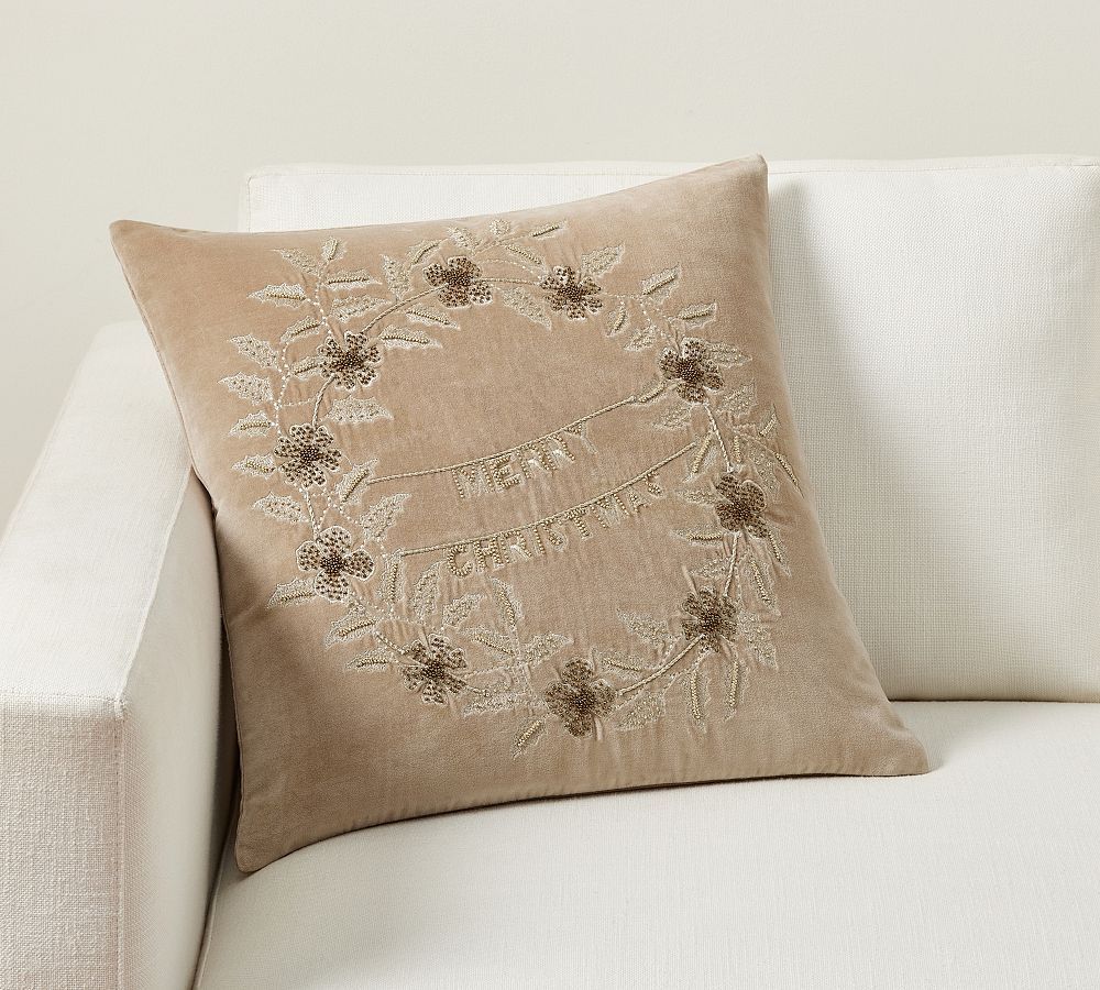 Luxe Merry Christmas Wreath Pillow | Pottery Barn (US)